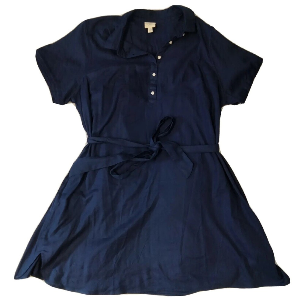 St Johns Bay Mini Dress Sz 2x Navy Blue New Short Sleeve Tie Belt A Line Preppy